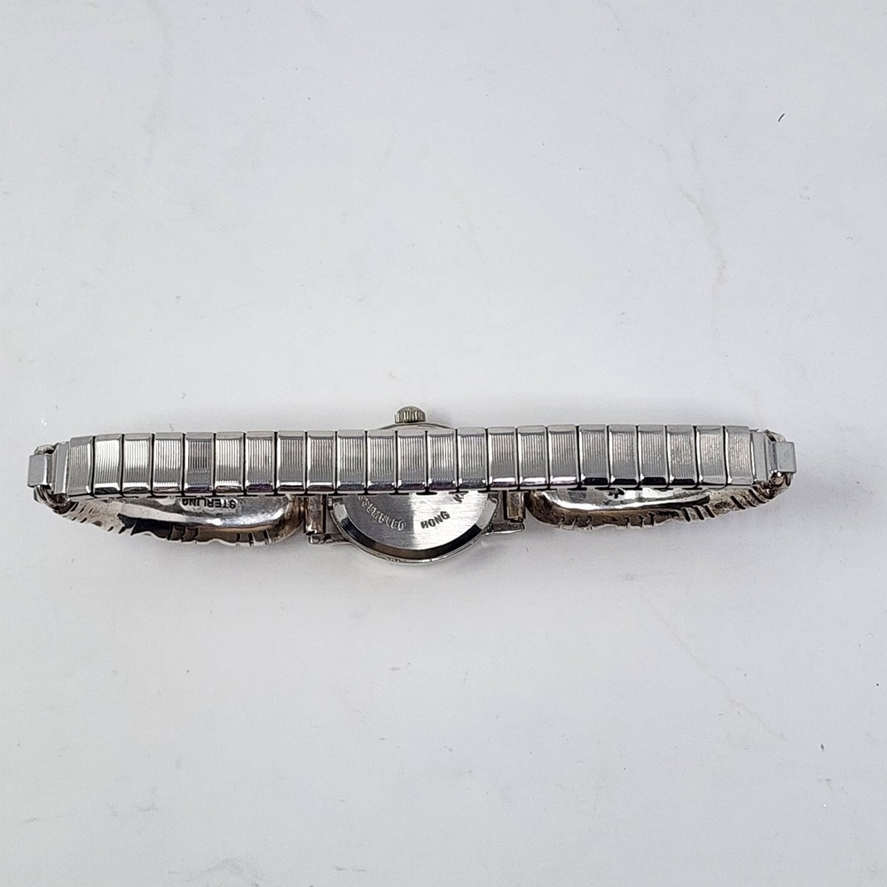 Vintage Lapis Inlay Oval Sterling Silver Expandable Women's Navajo‎ Quartz Watch - Picture 6 of 14